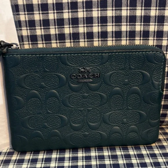 Coach Dark Green Embossed Wristlet - Picture 2 of 8